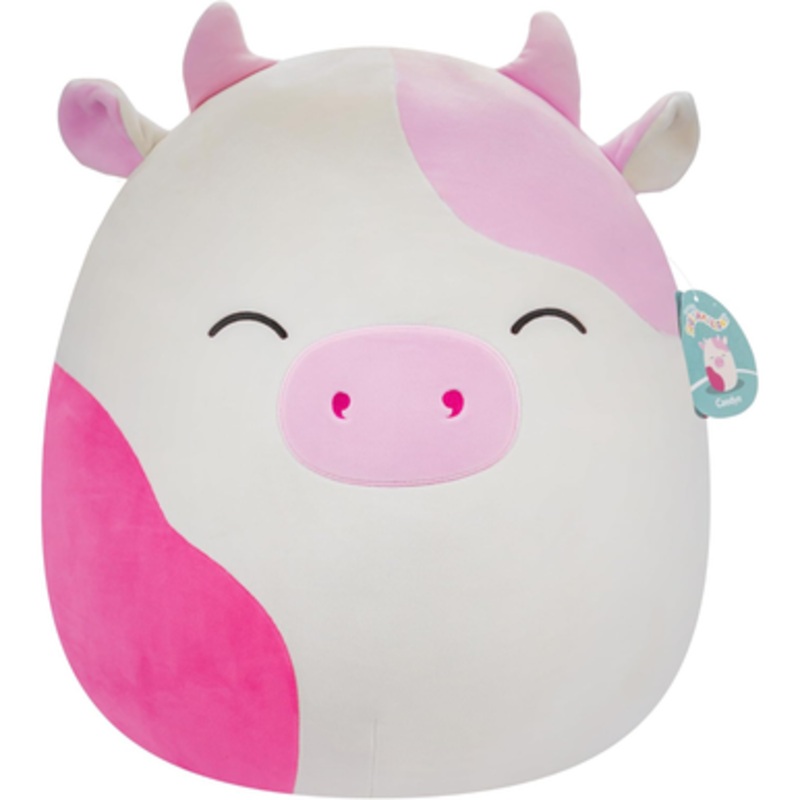 Squishmallows 16 Plush Toy (SQCR05470) – Caedyn The Pink Spotted Cow with Closed Eyes