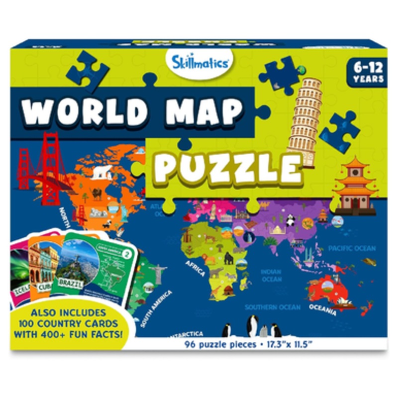Skillmatics World Map Puzzle, 96-Piece Jigsaw Puzzle