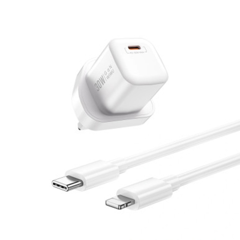 WIWU Wi-U006 C-L 30W PD fast Charger/ EU Plug +USB C to Lightning White | CH-U006-WT
