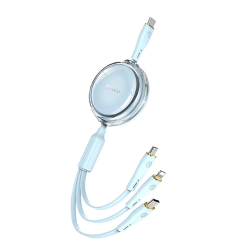 WIWU Vigor Series 100W 3in1 Type-C Lightning Micro Reel Data and Charging Cable, Blue| WI-C023