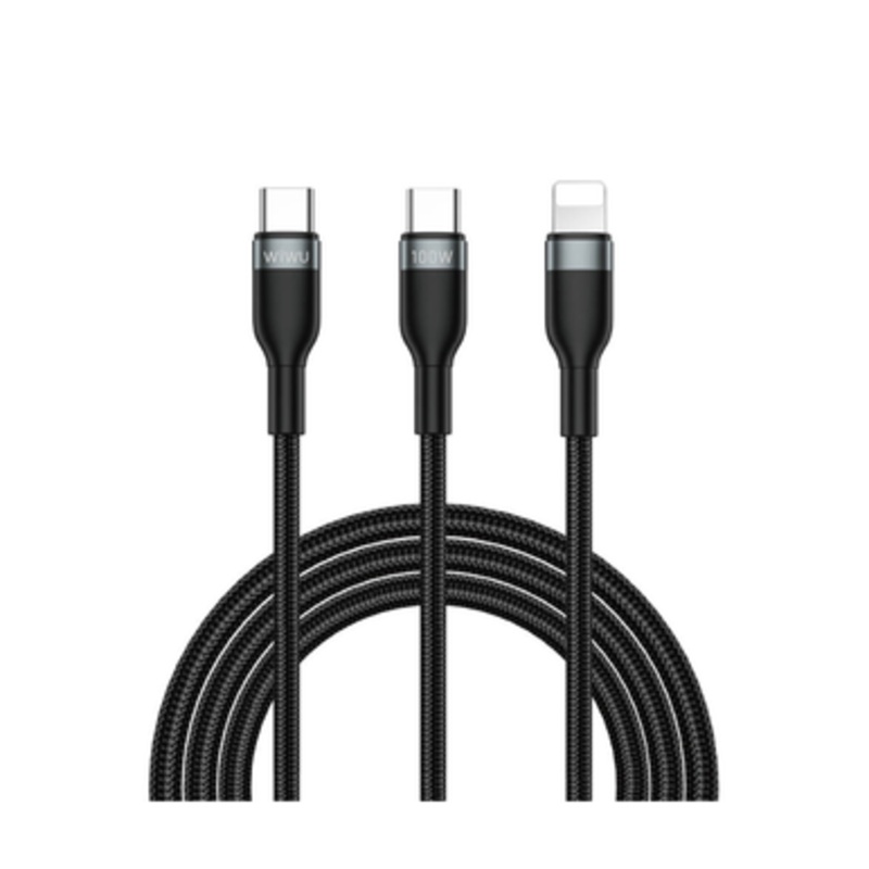 WIWU Wi-C029 Concise Type-C to Type-C + Lightning 100W Charging Cable, Black | Wi-C029