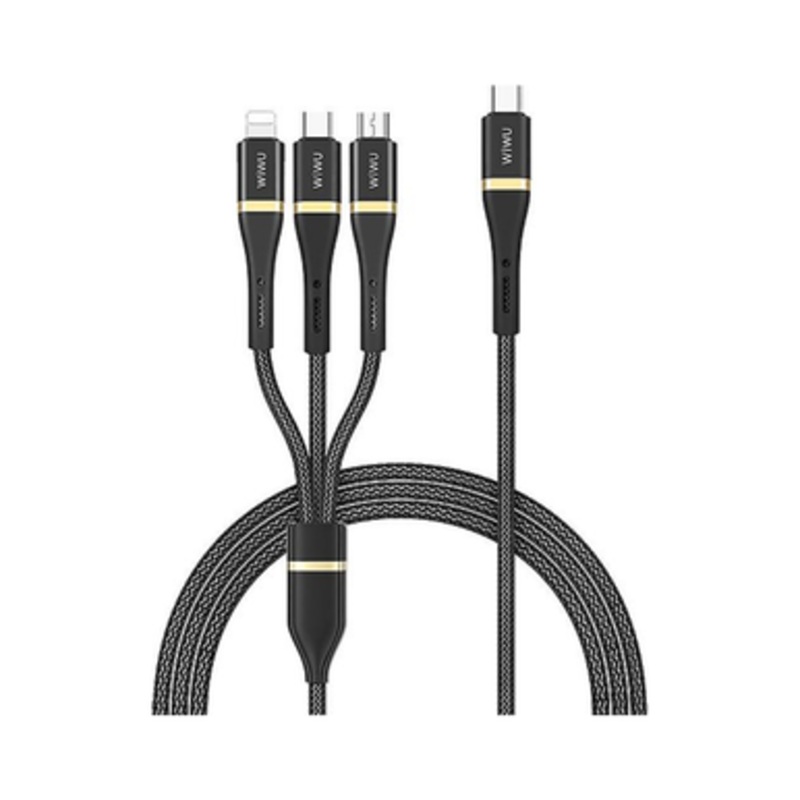 WIWU 3 in 1 cable 100W USB C to USB C+Lightning+Micro USB Cable, Black | Wi-C024