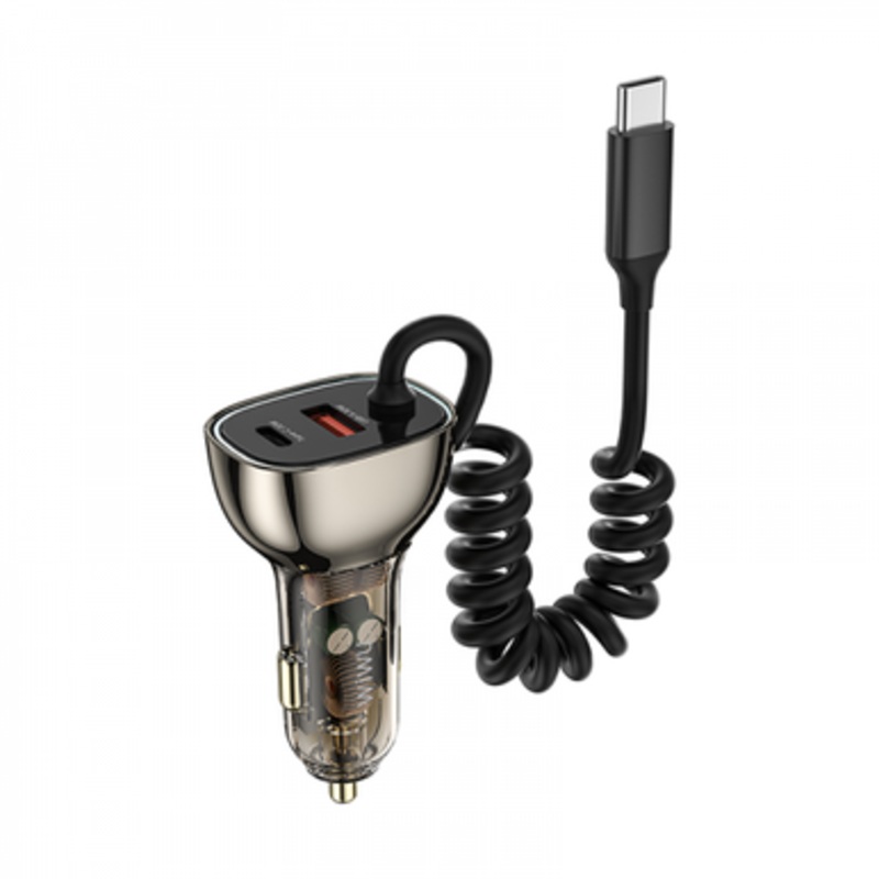 WIWU 90W Car charger Wi-QC016 with Type C cable – Translucent Black | WI-QC016-BLK