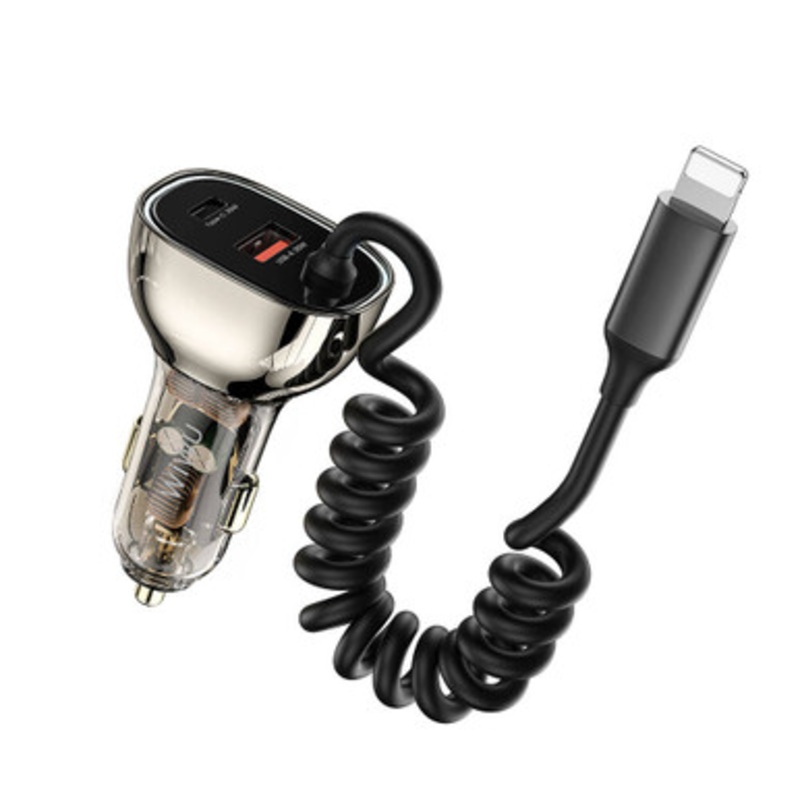 WIWU 90W Car charger Wi-QC019 With Lightning Cable – Translucent Black | WI-QC019-TBLK