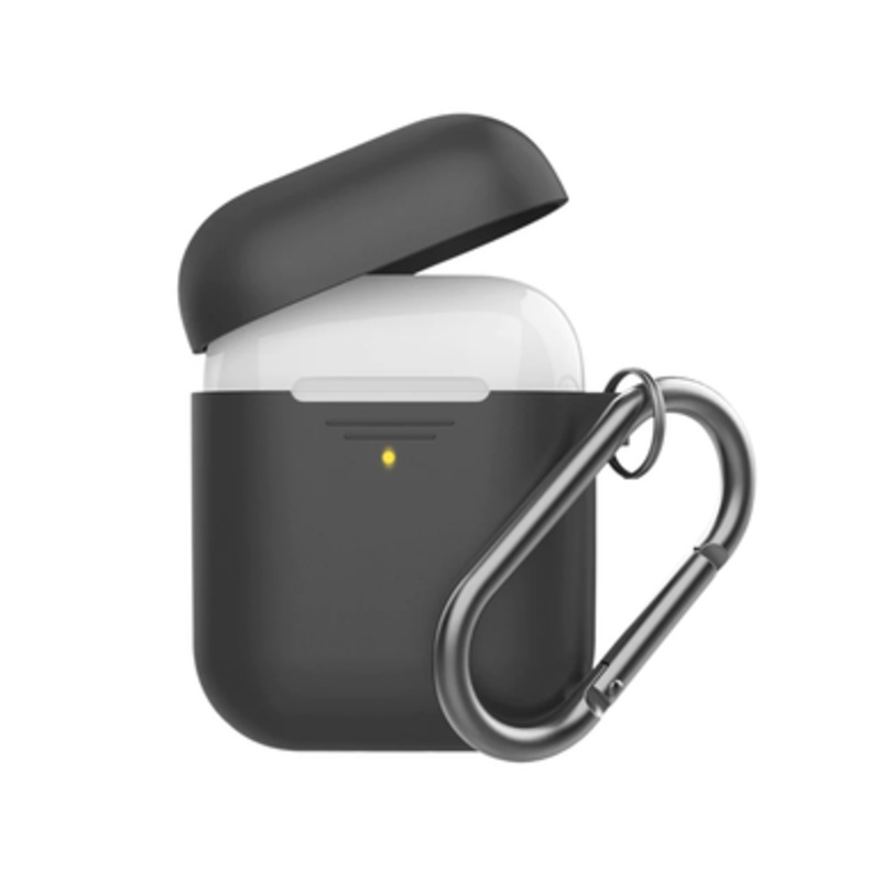Promate Slim Silicon case for Apple Airpods with Carabiner Hook – Black | GRIPCASE