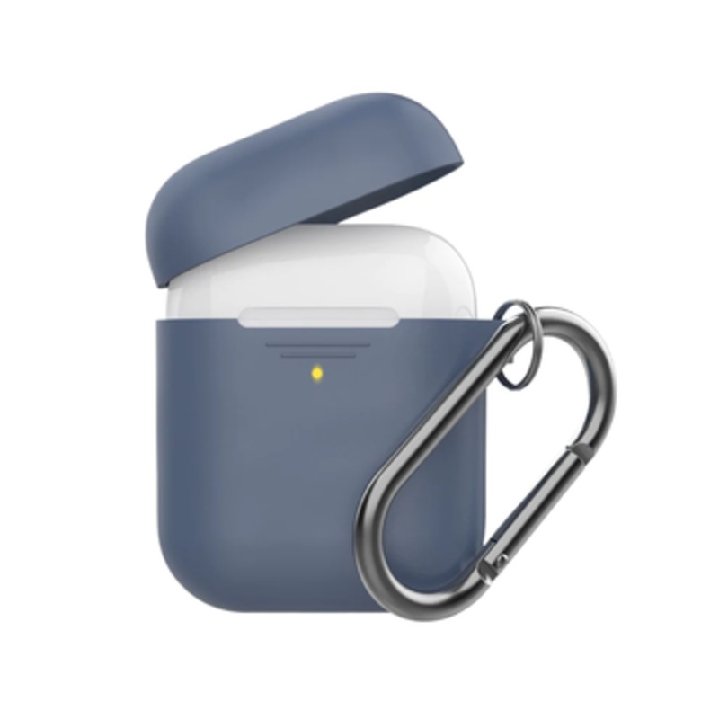 Promate Slim Silicon case for Apple Airpods with Carabiner Hook – Navy | GRIPCASE