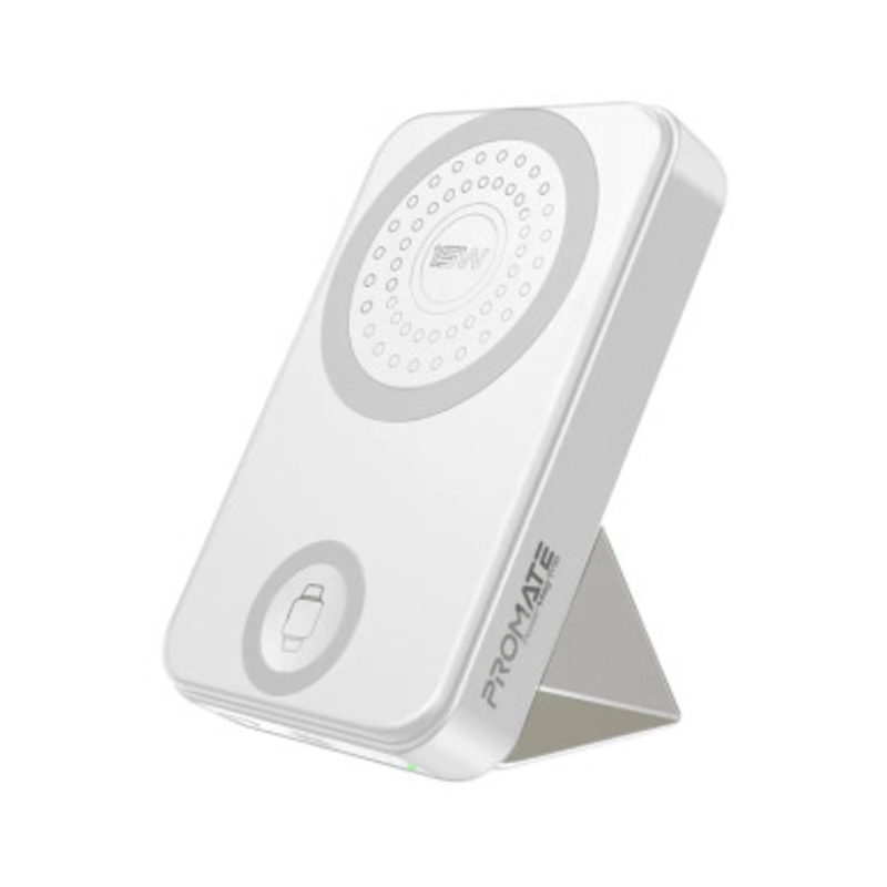 Promate SuperCharge MagSafe Compatible and Apple Watch Wireless Charging Power Bank – White | PowerMag-Trio