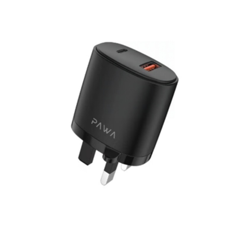Pawa Dual PD and QC Port Charger, Black | PW-PDQC3UK-BK