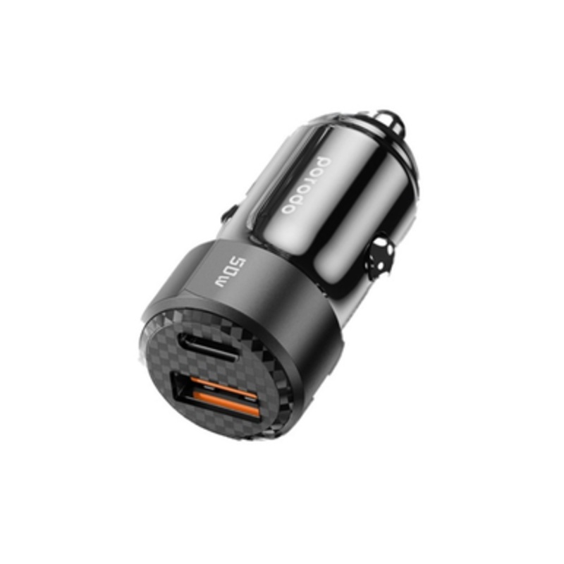 Porodo 50W Dual Port Car Charger with Type C-C Cable | PD-CC50WC-BK
