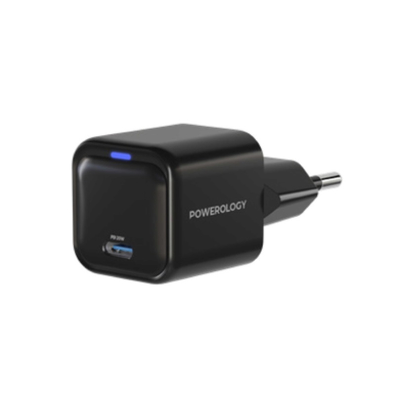 Powerology Ultra-Compact GaN Type-C Charger PD 20W EU – Black  |  PWCUQC015