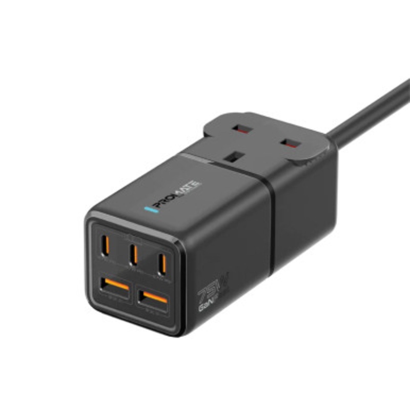 Promate 75W GaNFast Multi-Port Power Strip with AC Socket | PowerBrix-GaN75