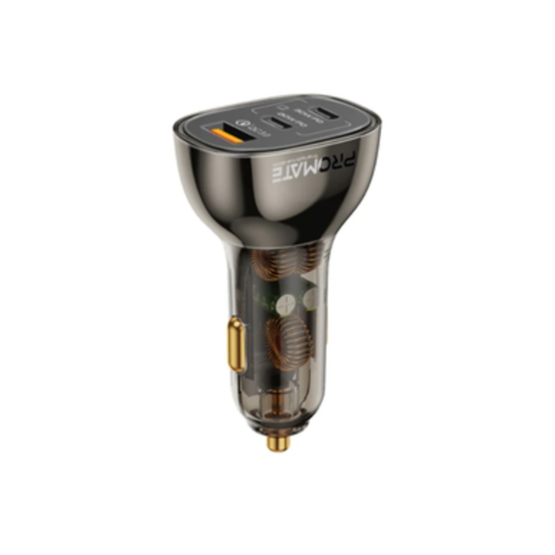 Promate 80W Multi-Port Transparent Car Charger with QC 3.0 and Power Delivery | TransDrive-80W