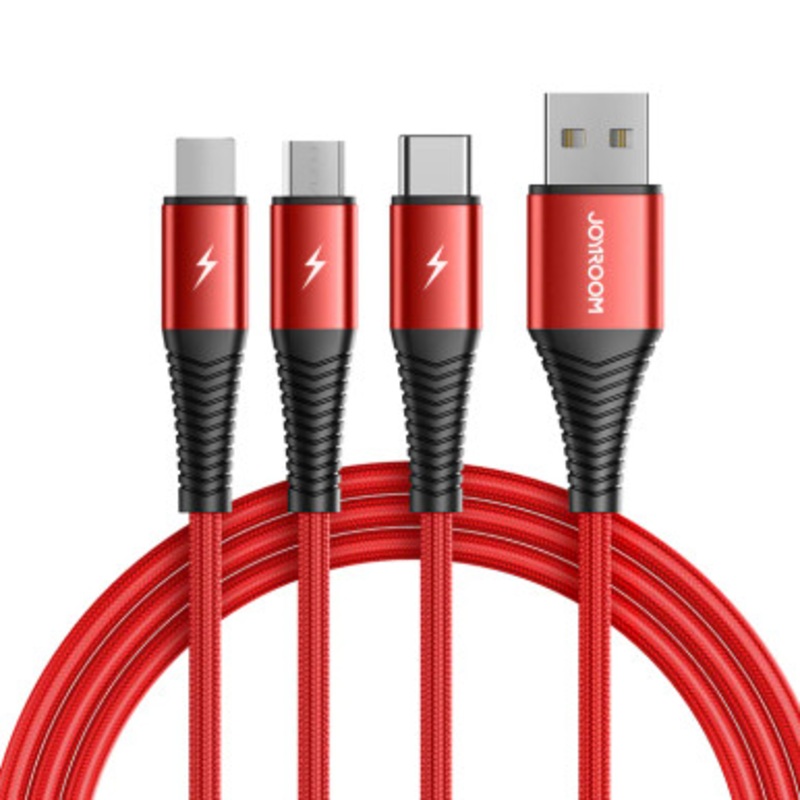 Joyroom JRS-1230G4 3in1 (Lightning + Type-C + Micro) Fast Charging and Data Cable 1.2M – Red |  JRS-1230G4