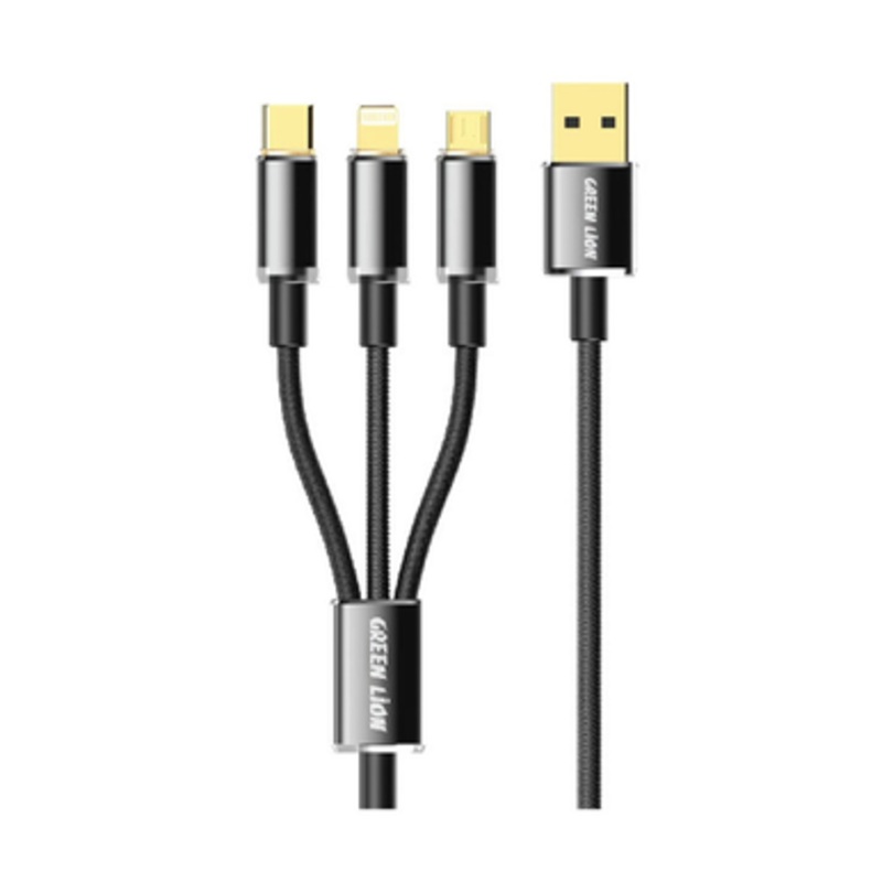 Green Lion Transparent 3 In 1 USB-A To USB-C/Ligning/Micro Cable | GNTP3IN1CBK