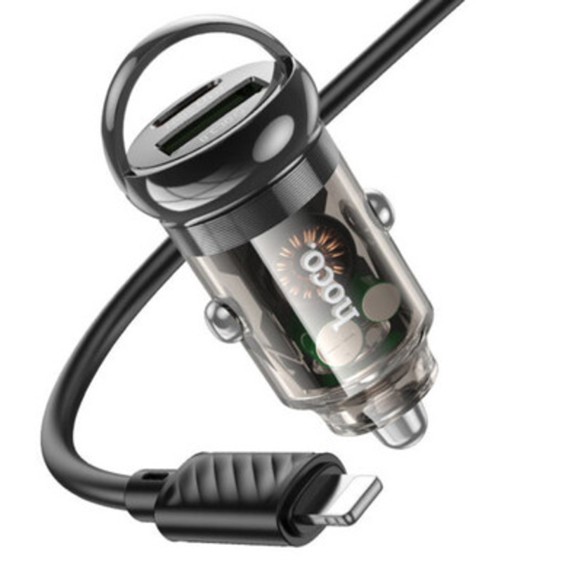 Hoco Dual Port Car Charger 30W with USB-C to Lightning Cable | Z53A