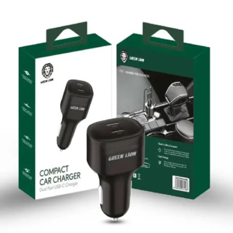 Green Compact car charger Dual Port USB-C charger ,Black | GNCC2PD45WBK