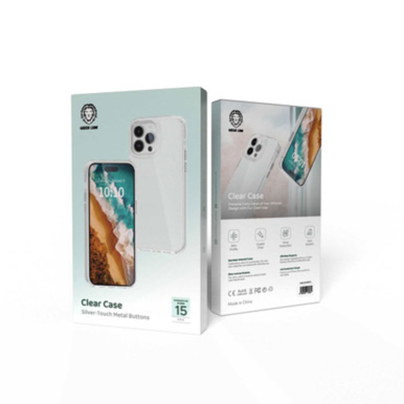 Green Lion Clear Case with Metal Buttons for iPhone 15 Plus – Clear | GNCLRC15PSCL