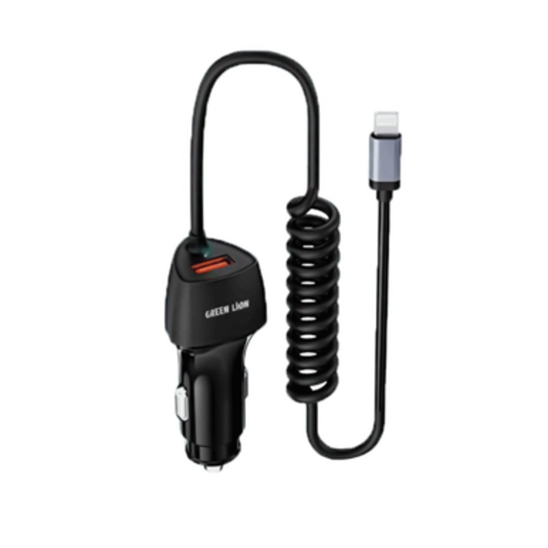 Green Lion Integrated 38W Car Charger with Lightning Cable – Black | GNIT38WLGCCBK