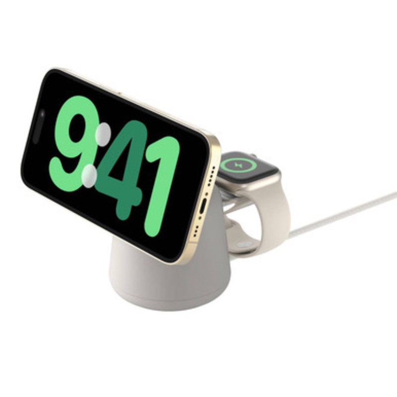 Belkin BoostCharge Pro 2-in-1 Wireless Charging Dock with MagSafe 15W  White | WIZ020VFH37