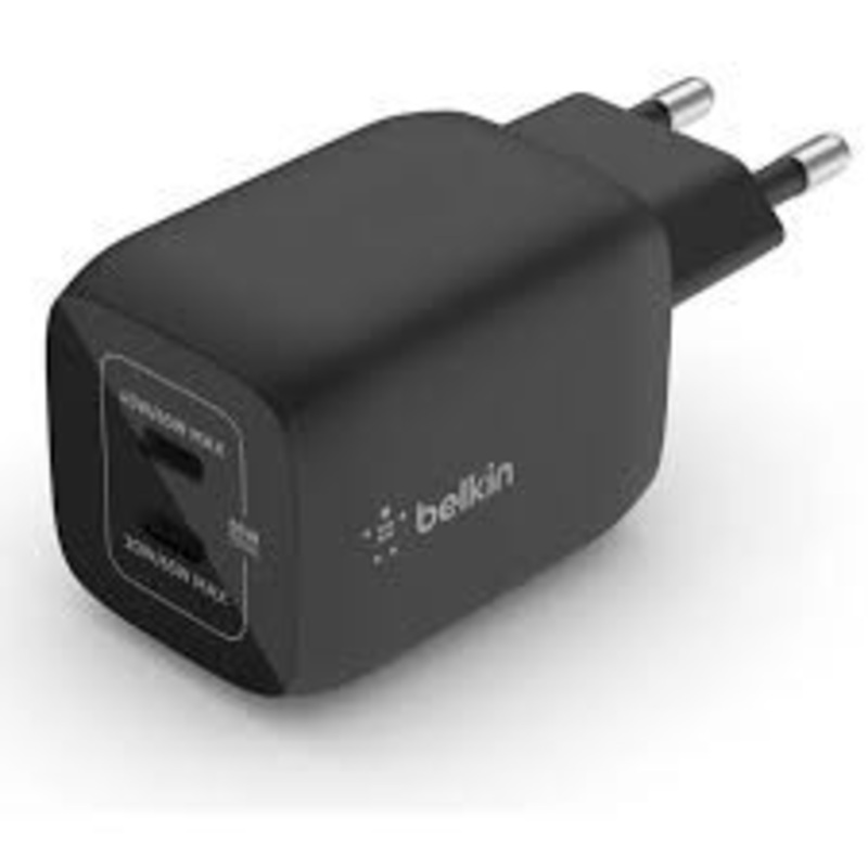 Belkin BoostCharge Pro Dual USB-C GaN Wall Charger 65W  Black | WCH013VFBK