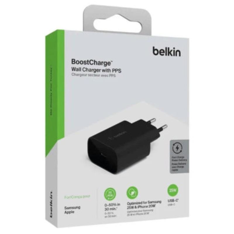 Belkin BoostCharge USB-C PD 3.0 PPS Wall Charger 25W  Black | WCA004VFBK
