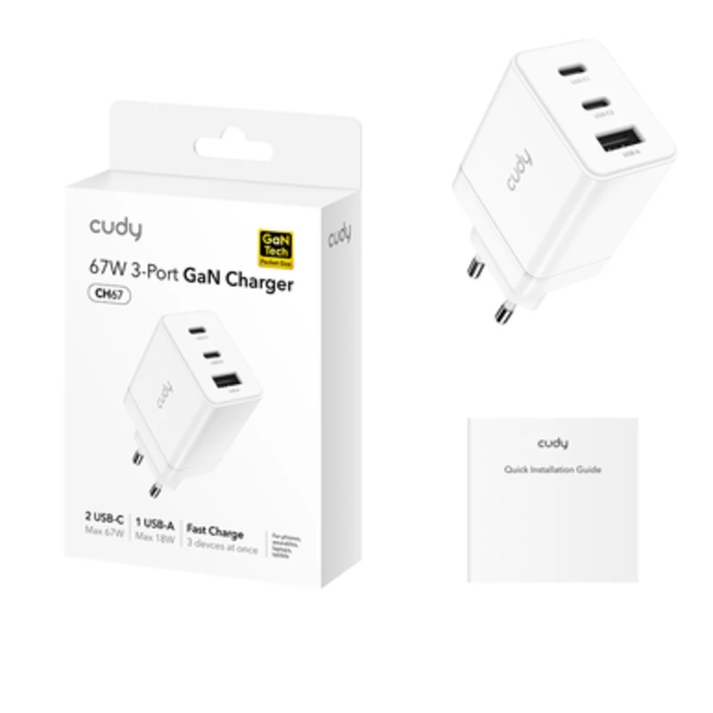 Cudy 3-Port 67W USB-C Charger with EU Plug | CH67_EU