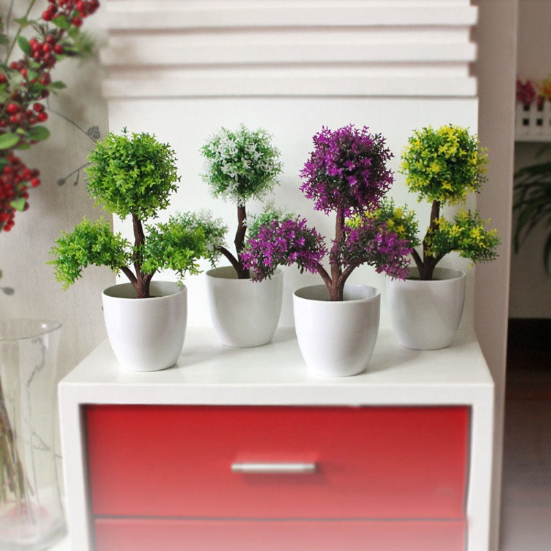 Simulation Of Three Branches Of Plants Potted Multi – Color Optional
