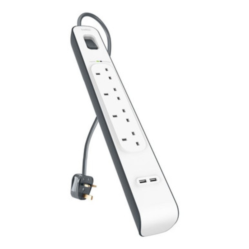 Belkin 4-Outlet Surge Protection Strip with 2 USB Ports  2M Cord | BSV401af2M