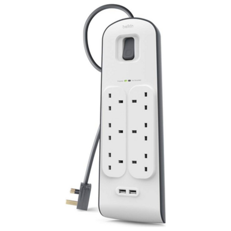 Belkin 6-Outlet Surge Protection Strip with 2 USB Ports  2M Cord | BSV604af2M