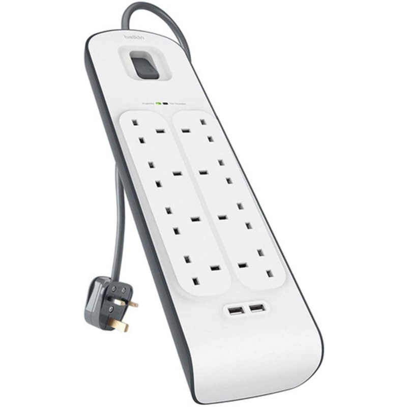 Belkin 8-Outlet Surge Protection Strip with 2 USB Ports  2M Cord | BSV804af2M