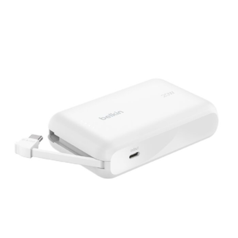 Belkin BoostCharge Power Bank 10K 20W with Integrated Cable, White | BPB021fQWH