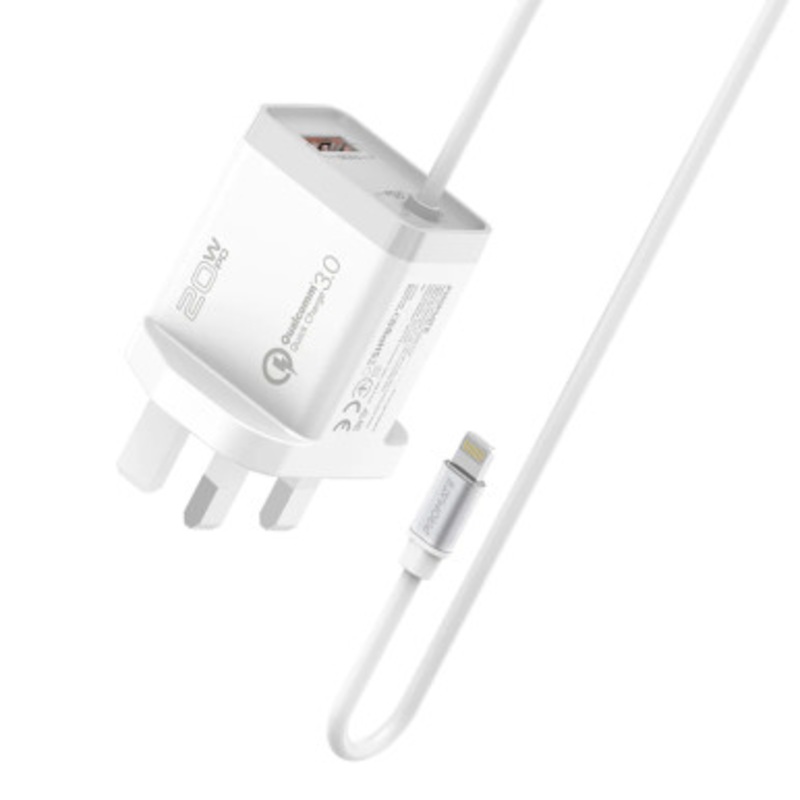 Promate 38W Ultra-Fast Charging Wall Charger , White | iCharge-PDQC3.EU-WT