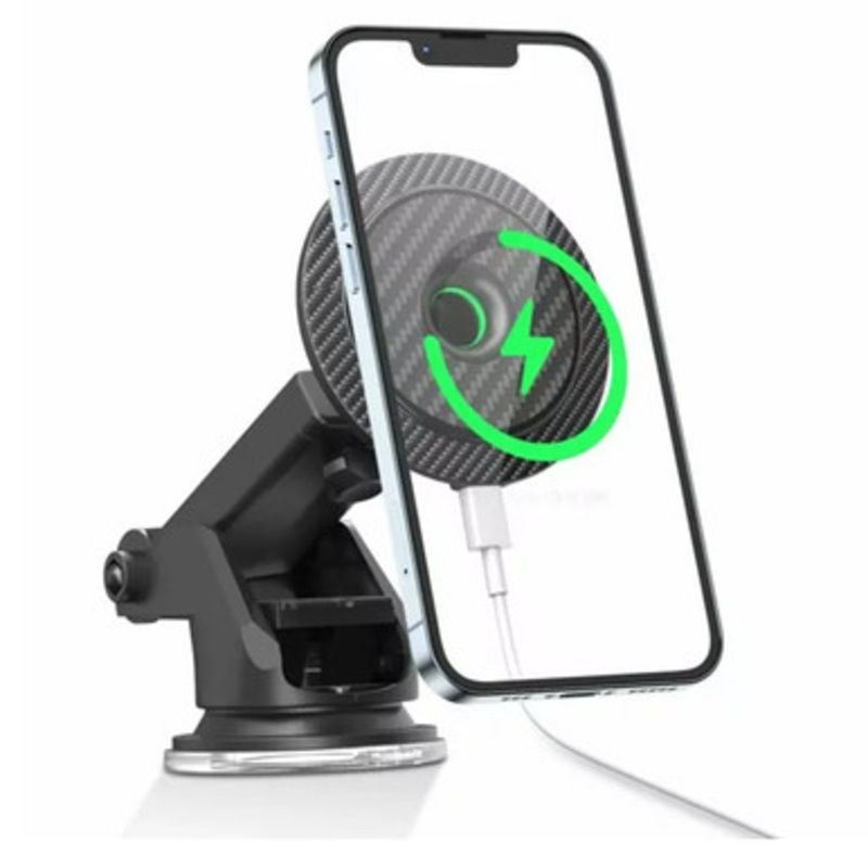 Green Lion  15W Carbon Fiber Magnetic Wireless Car Charger – Black | GN15WLMCCH