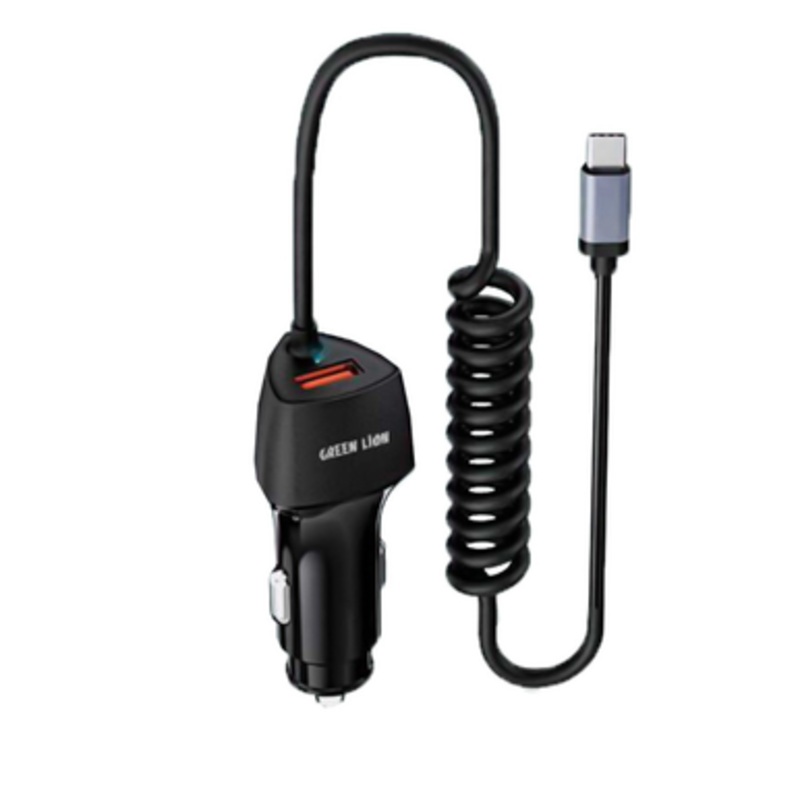 Green Lion Integrated 38W Car Charger with Type-C Cable – Black | GNIT38WPDCCBK