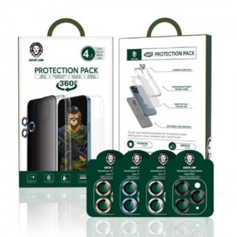 Green Protection Pack 4 in 1  (Camera Lens Flim + Shockproof Drop Tested Case + Nano HD Full Protector + 3D Privacy Anti-Broken) ,iPhone 13ProMax (6.7), Black | GN4IN1HD13PMBK