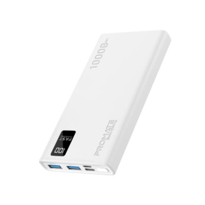 Promate 10000mAh Compact Smart Charging Power Bank – White | Bolt-10Pro