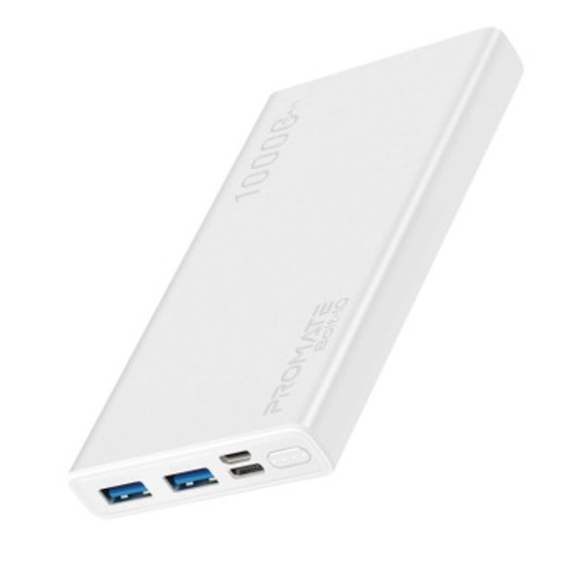 Promate Compact Smart Charging Power Bank with Dual USB Output – White | Bolt-10