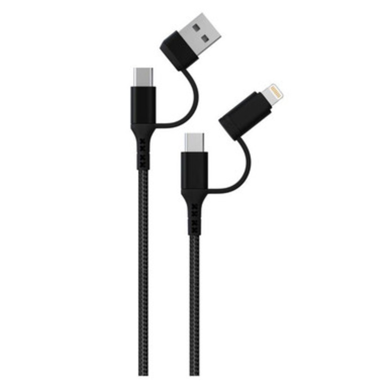 Green Braided 2 in 2 Fast Charging Cable 1.2M 3A – Black | GN2IN2C