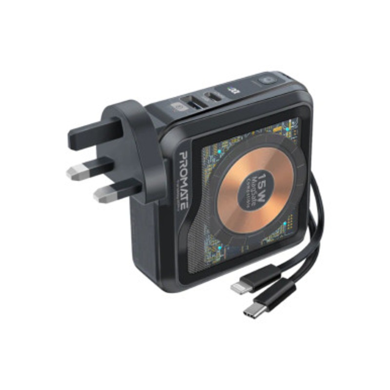 Promate 15W MagSafe Compatible Wireless Charging Power Bank with AC Charger | TRANSMAG-20PRO