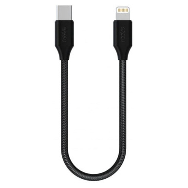 Green Braided Type-C to Lightning Cable 30cm 2A – Black | GN30CMCTLG