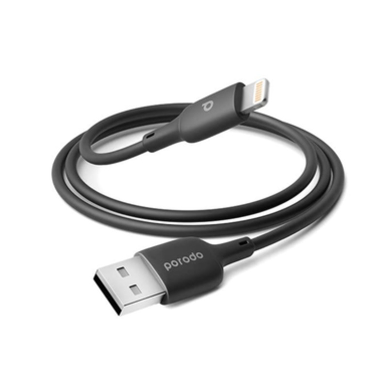 Porodo PVC USB-A to Lightning Cable, Black | PB-UA1MLC-BK