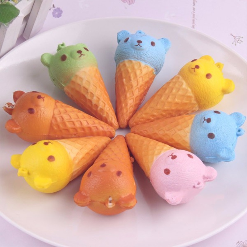 10PCS 8X4.5CM Fragrant Simulate Cute Bear Ice Cream Squishy Toy Stress reliever Phone Chain