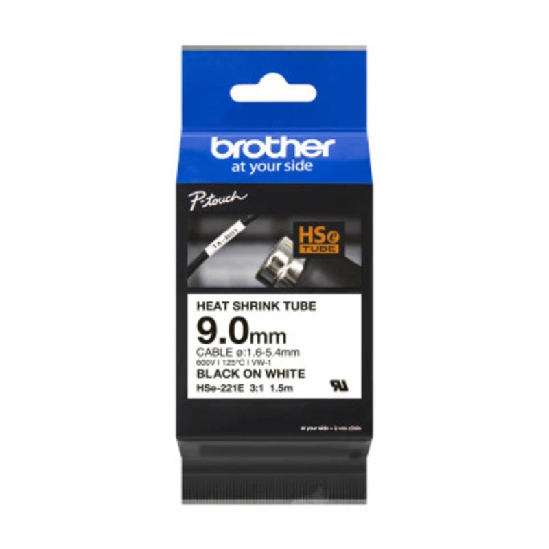 Brother Heat Shrink Tube Cassette 9mm- Black on White | HSe-221E