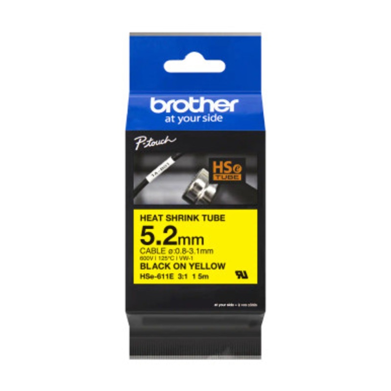 Brother Heat Shrink Tube Tape Cassette – Black on Yellow | HSe-611E