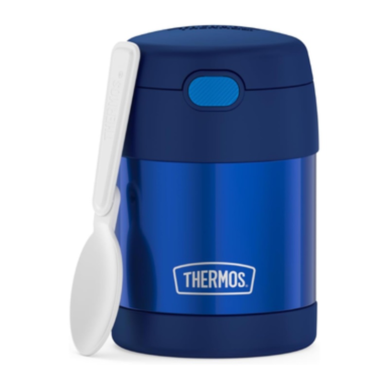 THERMOS FUNTAINER 10 Ounce Stainless Steel Vacuum Insulated Kids Food Jar with Folding Spoon, Navy