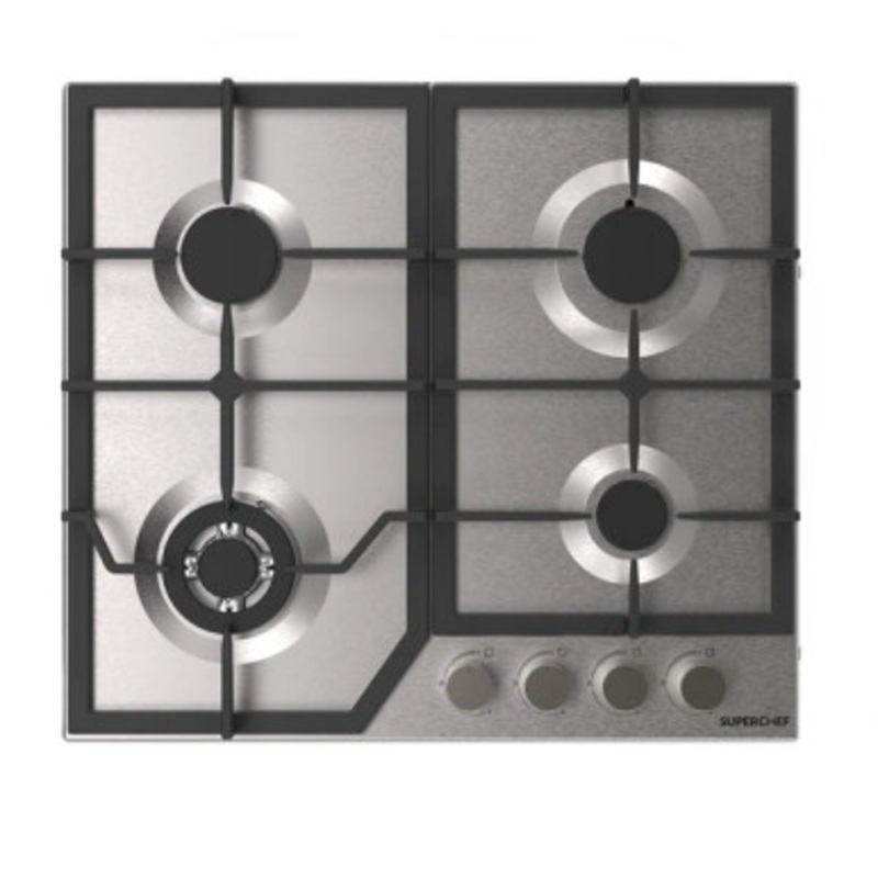 SUPER CHEF Hob 60 Cm 4 Gas Burners Cast Iron Inox | DH-60 4G INX