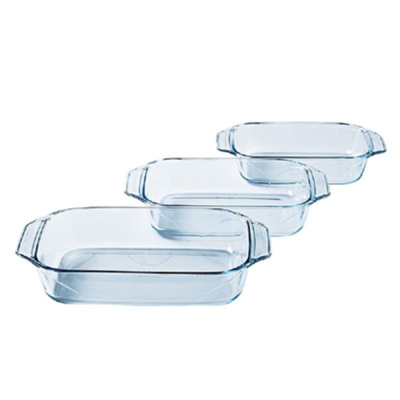 Pyrex Glass Roaster – Rectangular – 3 Pcs – 3.8L & 2.9L & 2.1L | 912S734