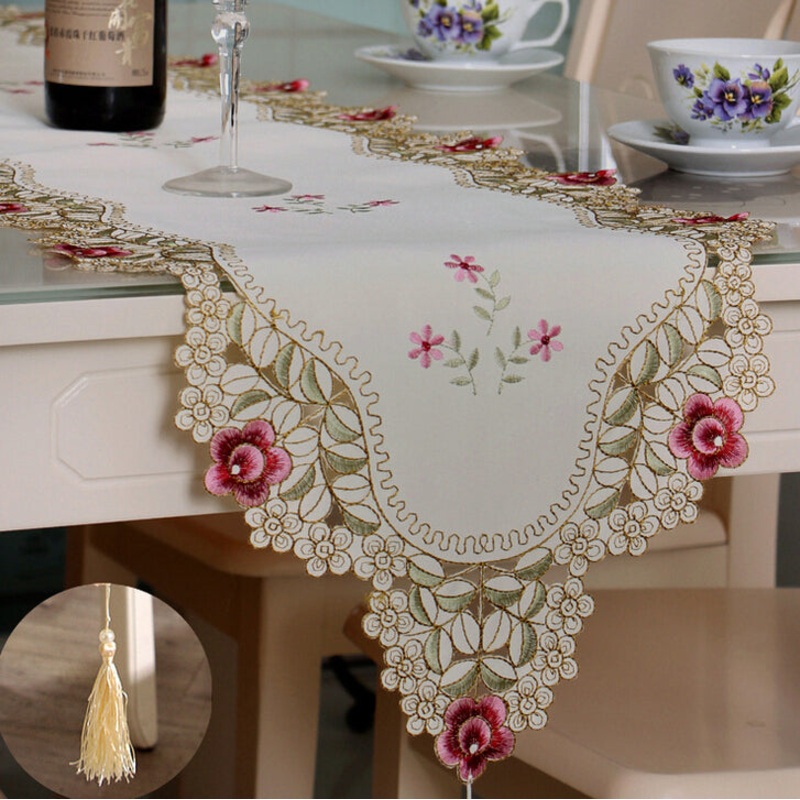 Table Runner Flower Desk Cover With Tassel Wedding Birthday Party Decor