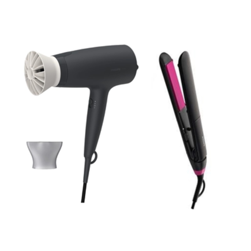 Philips StraightCare Essential ThermoProtect Straightener and Philips 3000 Series Hair Dryer Bundle | BHS375 + BHD302