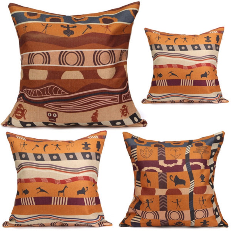 Vintage African Style Cotton Linen Throw Pillow Cases Office Sofa Cushion Cover